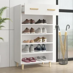 Produits Ménagers-vidaXL Armoire à chaussures 60x35x105 cm Bois d'ingénierie Blanc