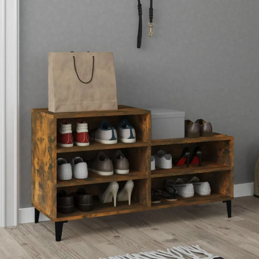 Produits Ménagers-vidaXL Armoire à chaussures Chêne fumé 102x36x60 cm Bois d'ingénierie Chêne fumé