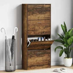 vidaXL Armoire à chaussures Chêne fumé 63x24x147 cm Bois d'ingénierie
