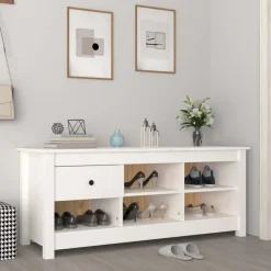 Produits Ménagers-vidaXL Armoire à chaussures 110x38x45,5 cm Bois de pin massif Blanc