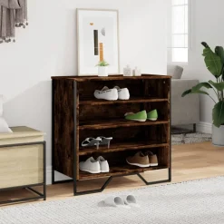 Produits Ménagers-vidaXL Armoire à chaussures chêne fumé 80x38x78 cm bois d'ingénierie Chêne fumé