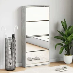 Produits Ménagers-vidaXL Armoire à chaussures et miroir 4 niveaux 63x17x134cm Gris béton