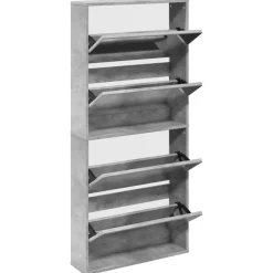 Produits Ménagers-vidaXL Armoire à chaussures et miroir 4 niveaux 63x17x134cm Gris béton
