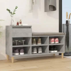 Produits Ménagers-vidaXL Armoire à chaussures 102x36x60 cm Bois d'ingénierie Gris béton
