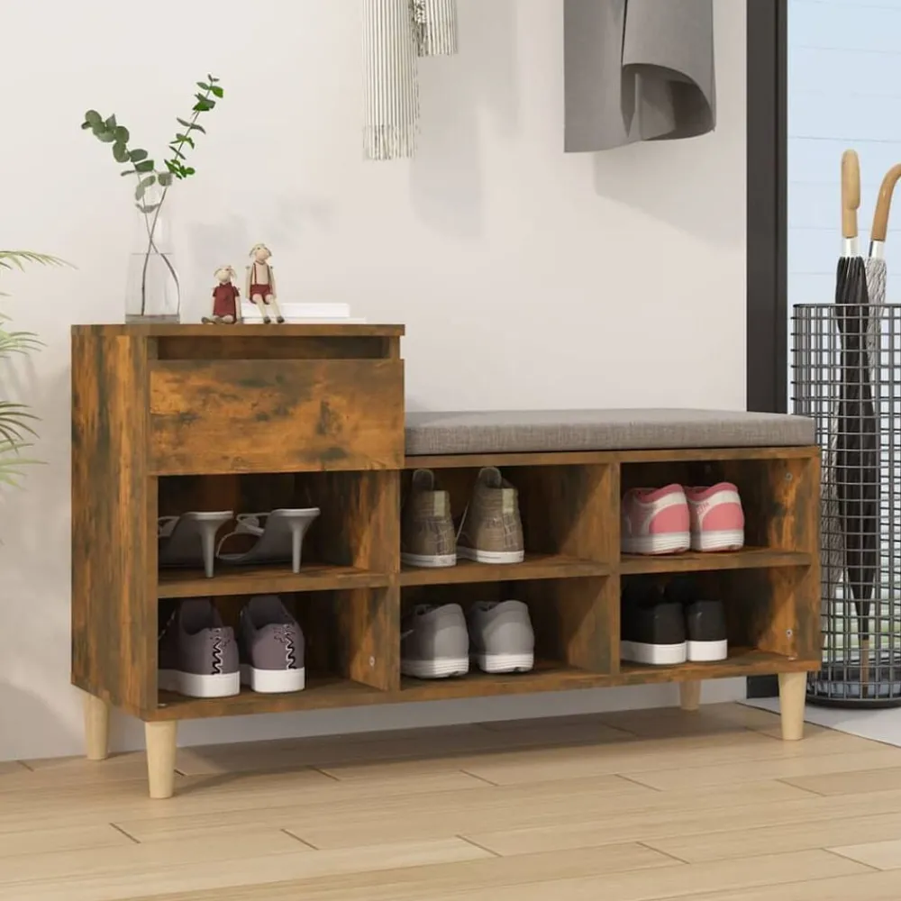 Produits Ménagers-vidaXL Armoire à chaussures Chêne fumé 102x36x60 cm Bois d'ingénierie Chêne fumé