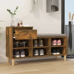Produits Ménagers-vidaXL Armoire à chaussures Chêne fumé 102x36x60 cm Bois d'ingénierie Chêne fumé