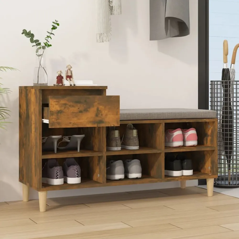 Produits Ménagers-vidaXL Armoire à chaussures Chêne fumé 102x36x60 cm Bois d'ingénierie Chêne fumé