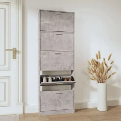 Produits Ménagers-vidaXL Armoire à chaussures 59x17x169 cm Bois d'ingénierie Gris béton