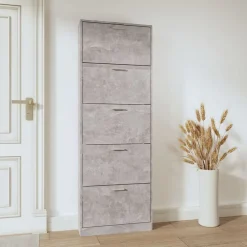 Produits Ménagers-vidaXL Armoire à chaussures 59x17x169 cm Bois d'ingénierie Gris béton