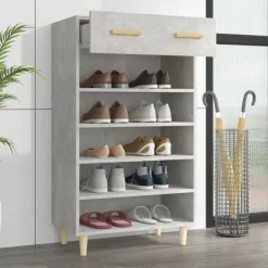 Produits Ménagers-vidaXL Armoire à chaussures 60x35x105 cm Bois d'ingénierie Gris béton
