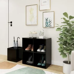 Produits Ménagers-vidaXL Armoire à chaussures d'entrée bois d'ingénierie Noir