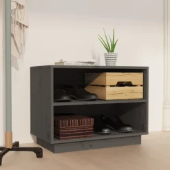 Produits Ménagers-vidaXL Armoire à chaussures 60x34x45 cm Bois de pin massif Gris