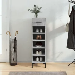 Produits Ménagers-vidaXL Armoire à chaussures 30x35x105 cm bois d'ingénierie Gris béton