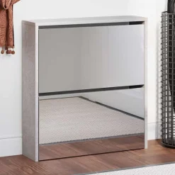 Produits Ménagers-vidaXL Armoire à chaussures et miroir 2 niveaux 63x17x67 cm Gris béton