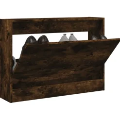 Produits Ménagers-vidaXL Armoire à chaussures chêne fumé 80x21x57 cm bois ingénierie Ch&ecirc;ne fumé