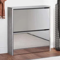 Produits Ménagers-vidaXL Armoire à chaussures miroir 2 niveaux 63x17x67 cm Sonoma gris