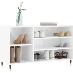 Produits Ménagers-vidaXL Armoire à chaussure 102x36x60 cm Bois ingénierie Blanc brillant
