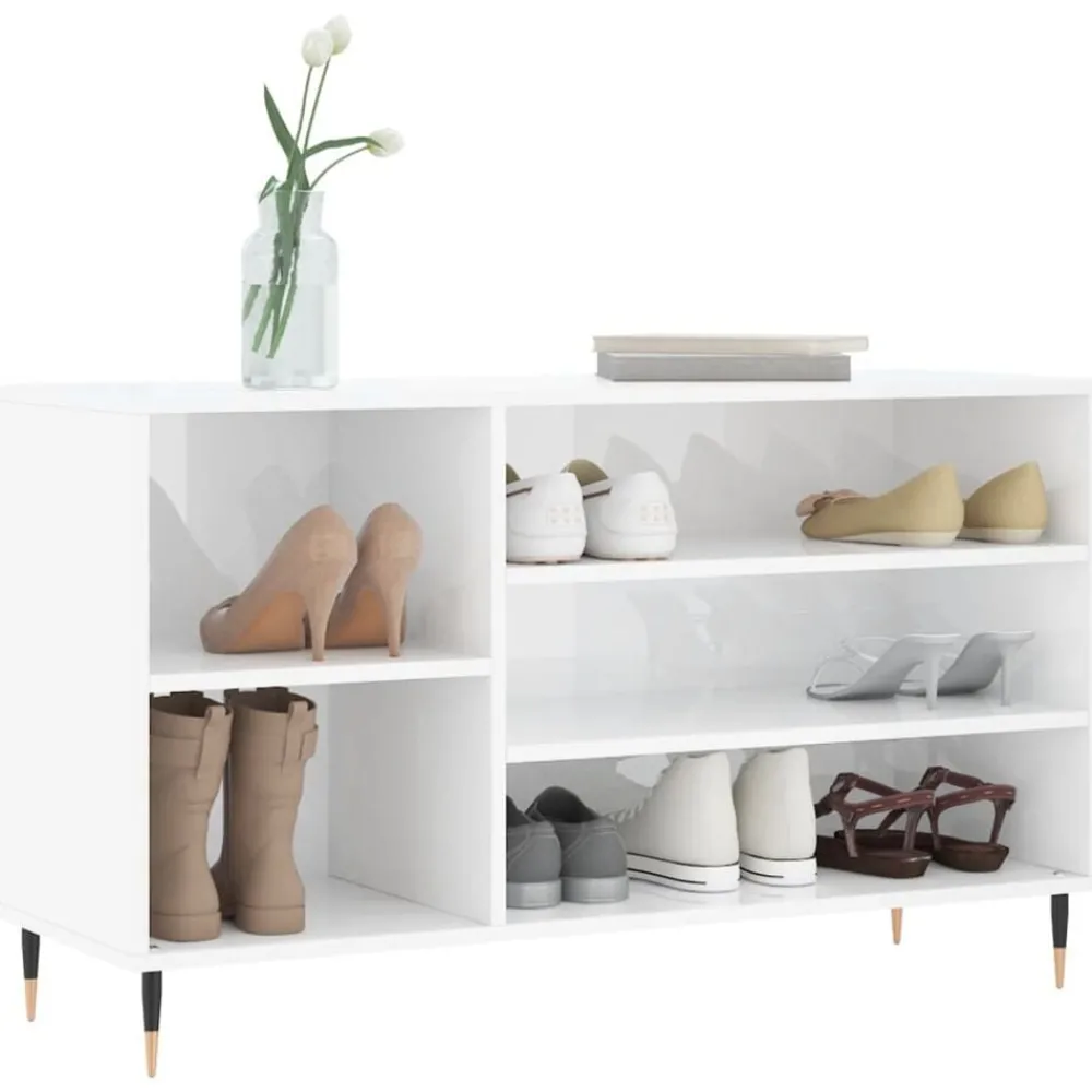 Produits Ménagers-vidaXL Armoire à chaussure 102x36x60 cm Bois ingénierie Blanc brillant