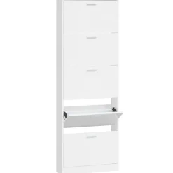 Produits Ménagers-vidaXL Armoire à chaussure 59x17x169 cm Bois ingénierie Blanc brillant