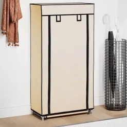 Produits Ménagers-vidaXL Armoire à chaussures avec housse Crème 58x28x106 cm Tissu Cr&egrave;me