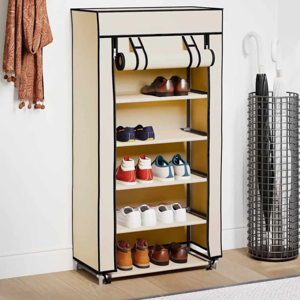 Produits Ménagers-vidaXL Armoire à chaussures avec housse Crème 58x28x106 cm Tissu Crème
