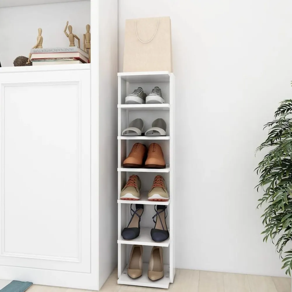 Produits Ménagers-vidaXL Armoire à chaussures 27,5x27x102 cm Bois d'ingénierie Blanc