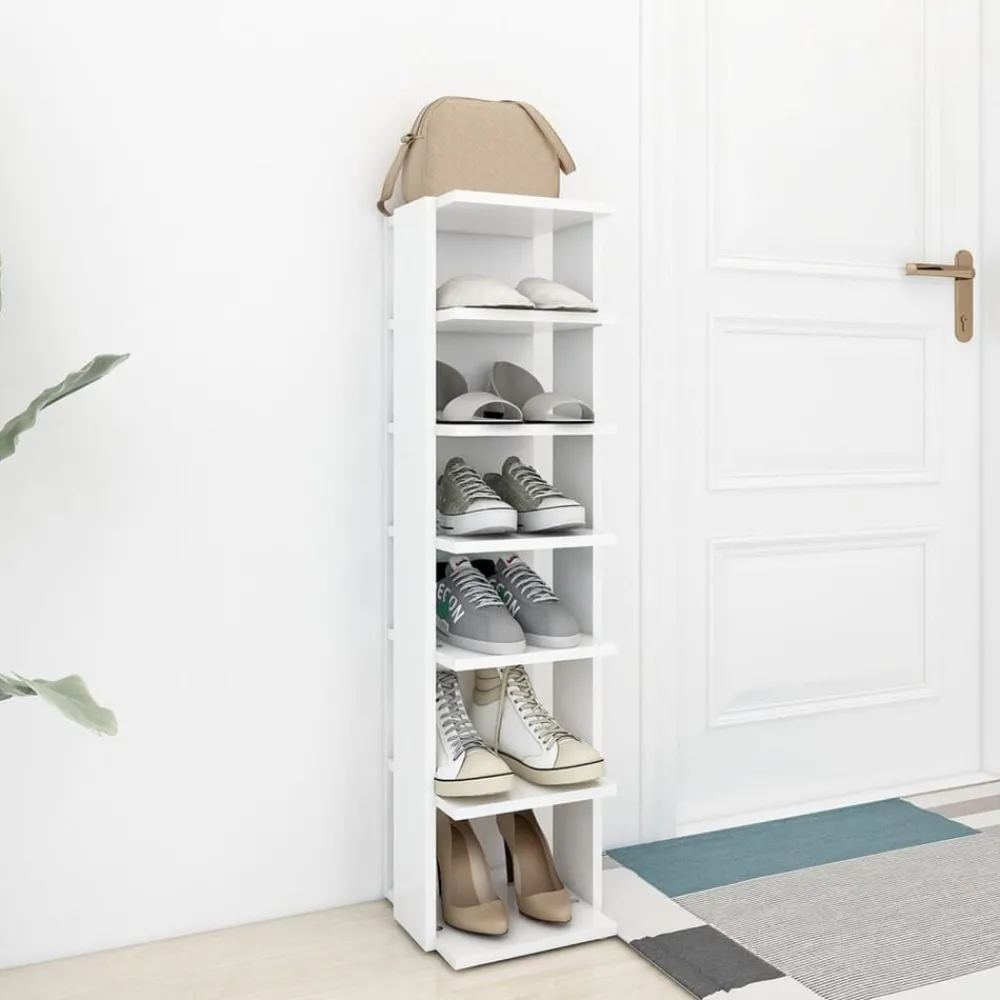 Produits Ménagers-vidaXL Armoire à chaussures 27,5x27x102 cm Bois d'ingénierie Blanc