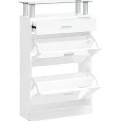Produits Ménagers-vidaXL Armoire à chaussure 63x24x104 cm Bois ingénierie Blanc brillant