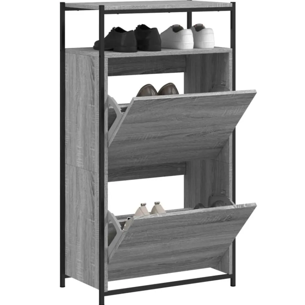Produits Ménagers-vidaXL Armoire à chaussures 60x34x112 cm Bois d'ingénierie Sonoma gris