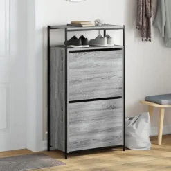 Produits Ménagers-vidaXL Armoire à chaussures 60x34x112 cm Bois d'ingénierie Sonoma gris