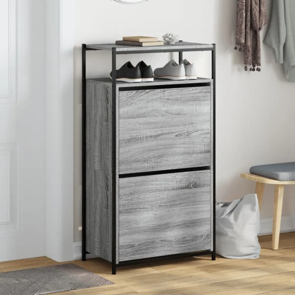 Produits Ménagers-vidaXL Armoire à chaussures 60x34x112 cm Bois d'ingénierie Sonoma gris