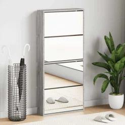 Produits Ménagers-vidaXL Armoire à chaussures miroir 4 niveaux 63x17x134 cm Sonoma gris