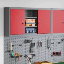 Accessoires De Quincaillerie-vidaXL Armoire à outils avec étagère et Gris 100 x 20 x 55 cm Rouge