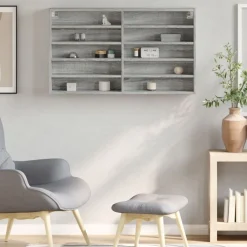 Étagères-vidaXL Armoire à vitrine 100x15x58 cm bois d'ingénierie Sonoma gris