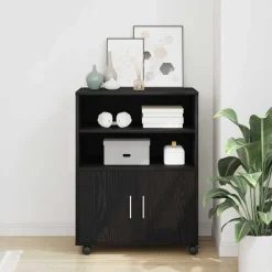 Armoires & Meubles De Rangement-vidaXL Armoire avec étagère avec roue Chêne noir 60 x 48 x 74,5 cm Ch&ecirc;ne noir