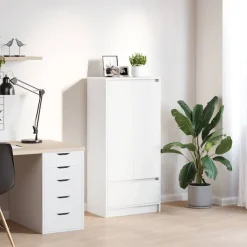 Armoires & Meubles De Rangement-vidaXL Armoire avec tiroir 55,5x34x119,5 cm bois d'ingénierie Blanc