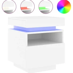 Tables-vidaXL Armoire de chevet avec lumières LED 40x39x48,5 cm Blanc