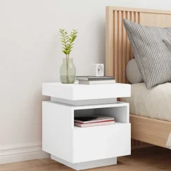 Tables-vidaXL Armoire de chevet avec lumières LED 40x39x48,5 cm Blanc