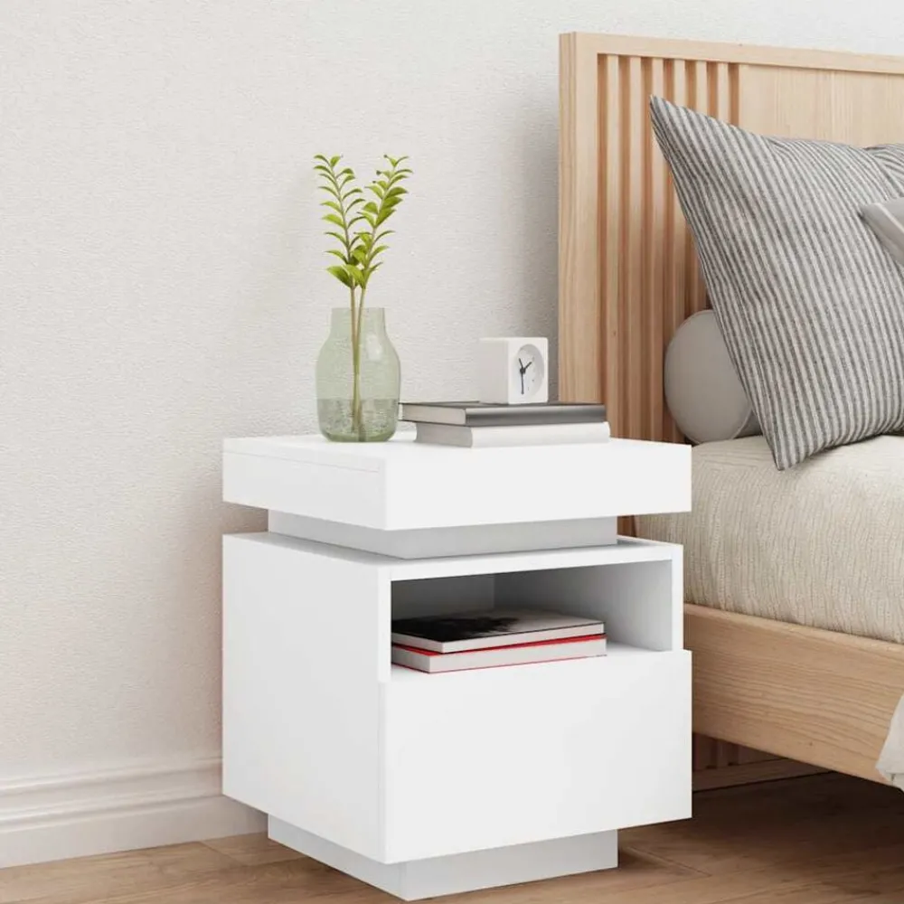Tables-vidaXL Armoire de chevet avec lumières LED 40x39x48,5 cm Blanc