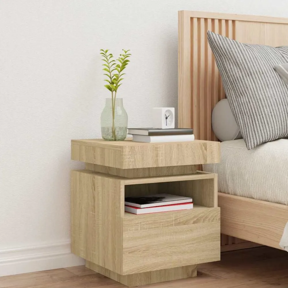vidaXL Armoire de chevet avec lumières LED chêne sonoma 40x39x48,5 cm