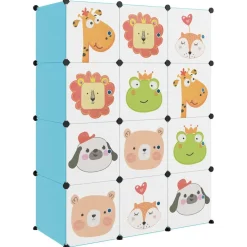 Produits Ménagers-vidaXL Armoire de rangement pour enfants avec 12 cubes PP Bleu