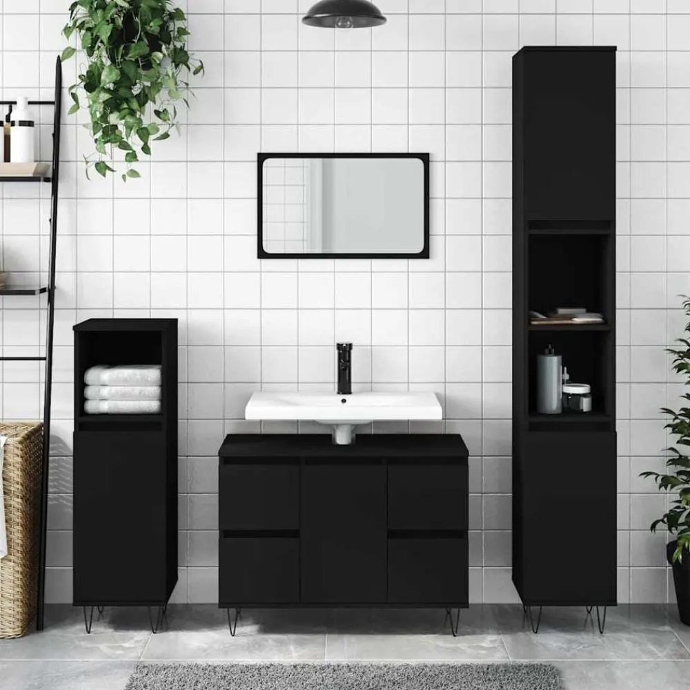 Ensembles De Meubles-vidaXL Armoire de salle de bain 80x33x60 cm bois d'ingénierie Noir