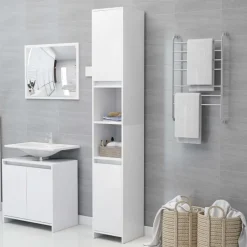 Ensembles De Meubles-vidaXL Armoire de salle de bain 30x30x183,5 cm Bois d'ingénierie Blanc