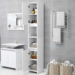 Ensembles De Meubles-vidaXL Armoire de salle de bain 30x30x183,5 cm Bois d'ingénierie Blanc