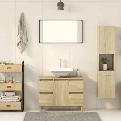 Armoires & Meubles De Rangement-vidaXL Armoire de salle de bain Chêne sonoma 30x30x130 cm Aggloméré Ch&ecirc;ne sonoma