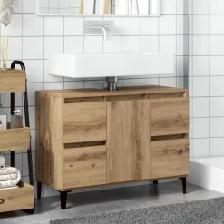 Armoires & Meubles De Rangement-vidaXL Armoire d'évier chêne artisanal 80x33x60 cm bois d'ingénierie ch&ecirc;ne artisanal