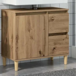 Armoires & Meubles De Rangement-vidaXL Armoire lavabo chêne artisanal 65x33x60 cm bois d'ingénierie ch&ecirc;ne artisanal