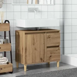 Armoires & Meubles De Rangement-vidaXL Armoire lavabo chêne artisanal 65x33x60 cm bois d'ingénierie ch&ecirc;ne artisanal