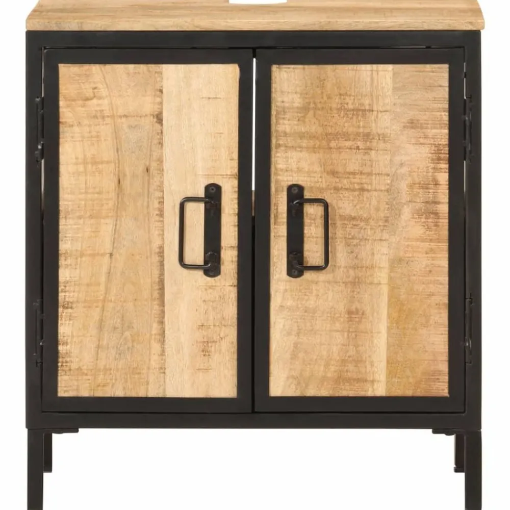 vidaXL Armoire lavabo de salle de bain bois massif de manguier et fer