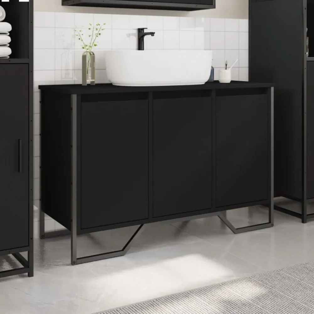 Ensembles De Meubles-vidaXL Armoire lavabo de salle de bain 91x35x60 cm Noir